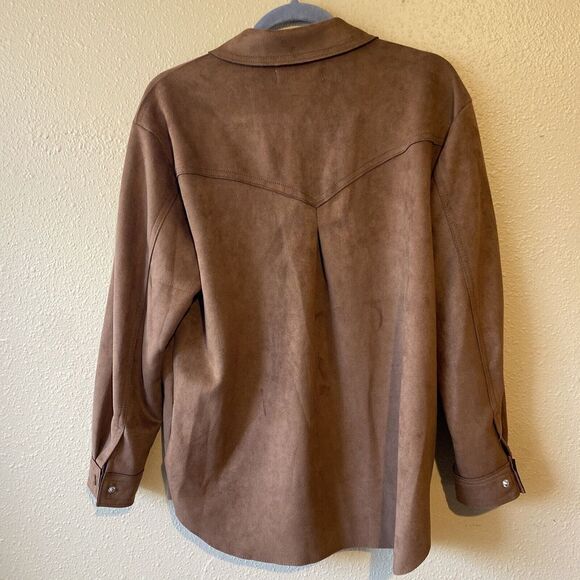 Philosophy Women's XS Vegan Suede Faux Caramel Brown Snap Shacket Western Jacket - Picture 11 of 14